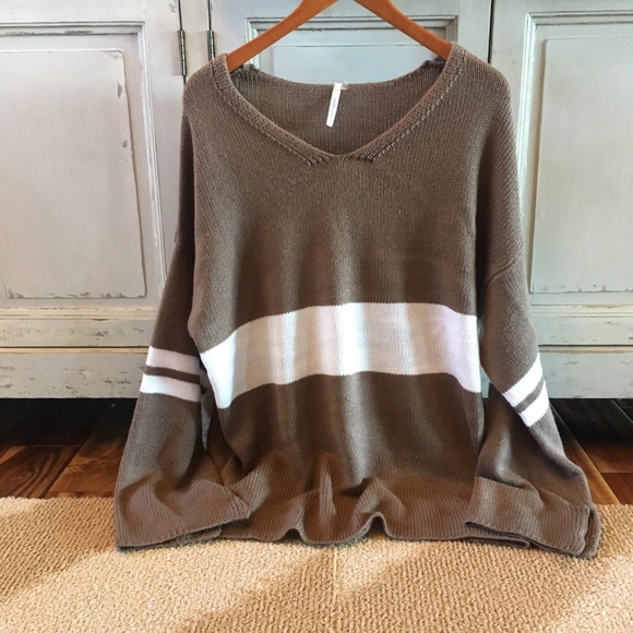 Last One! Brown Soft Stripe V-Neck Sweater Tunic - Picture 4 of 6